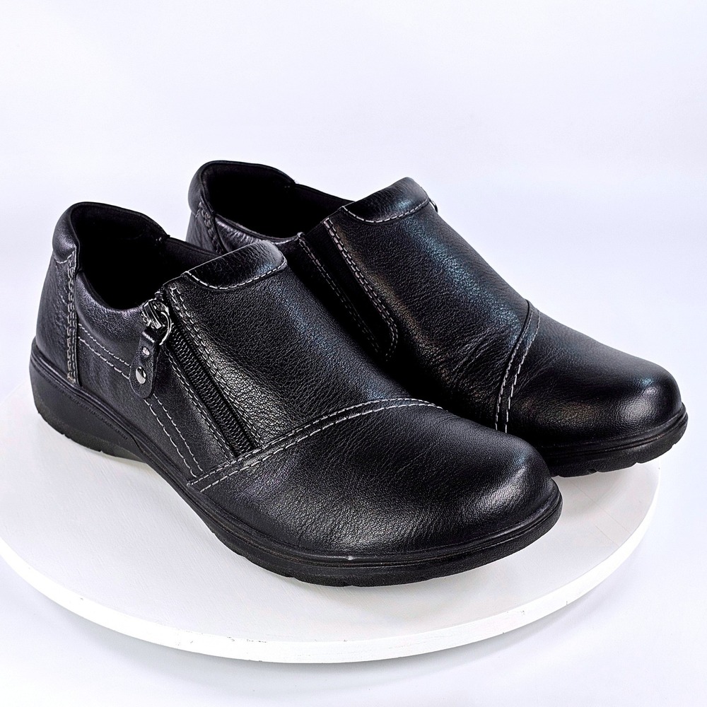Clarks Carleigh Ray Womens Black Leather Side Zip Loafers Shoes Size 9 M
